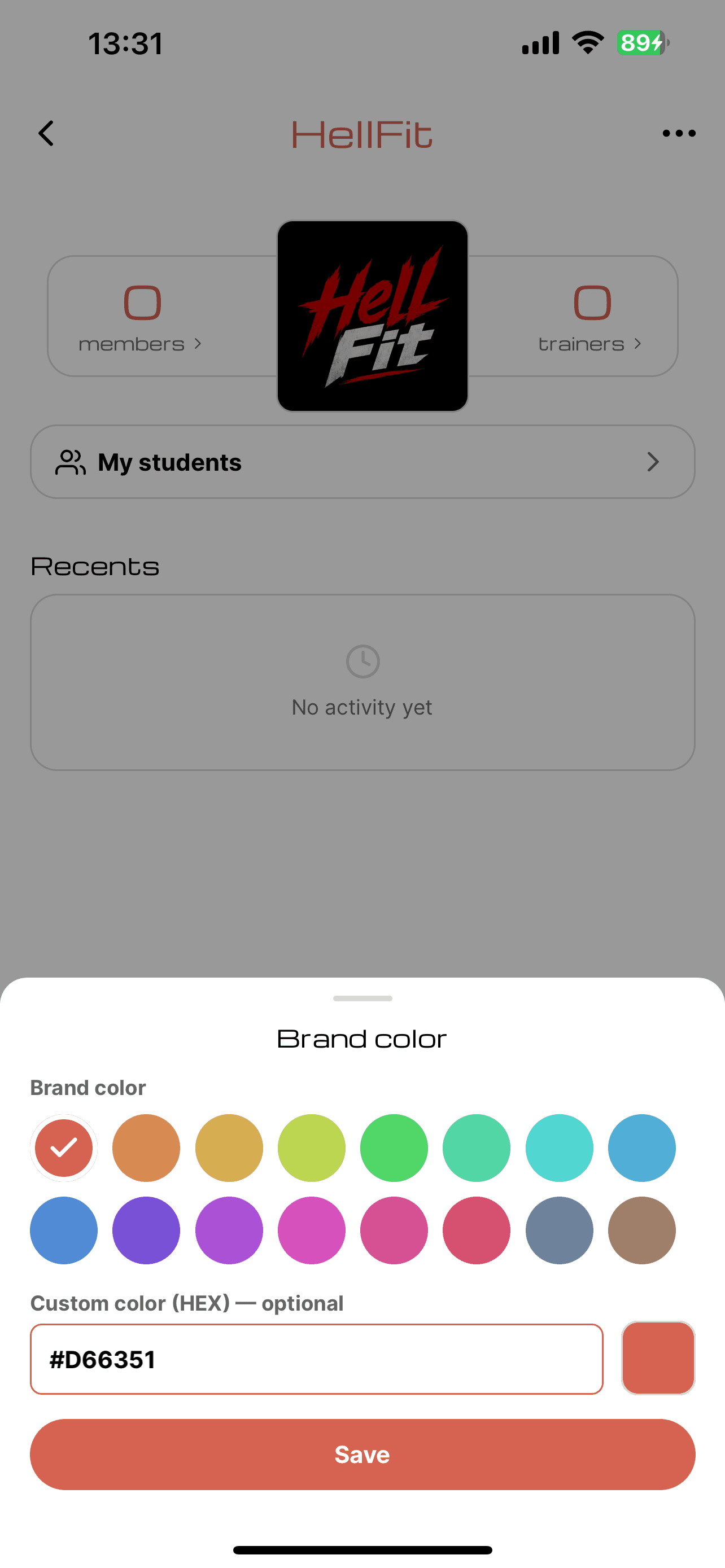 use your brand colors in the interface
